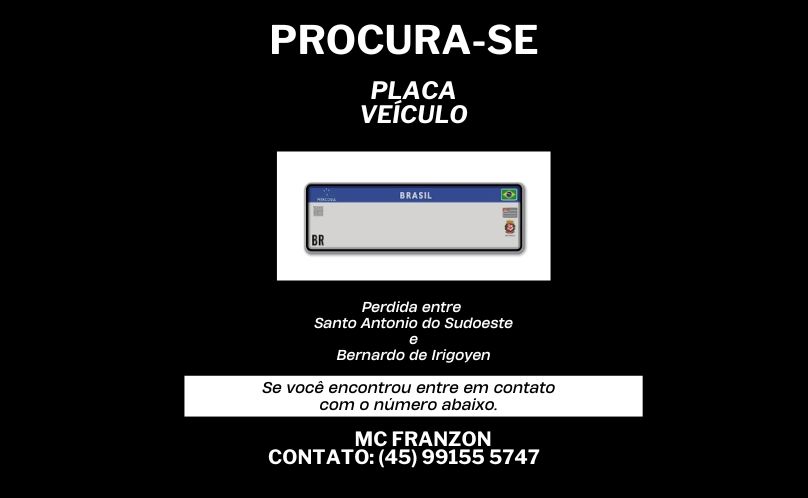 Placa de veículo é perdida entre Santo Antonio d