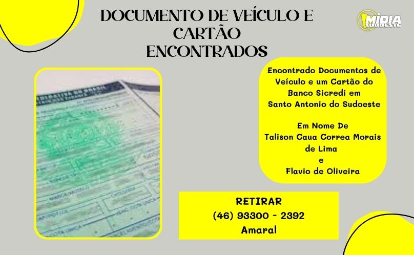 Foram encontrados um documento de veículo e um ca