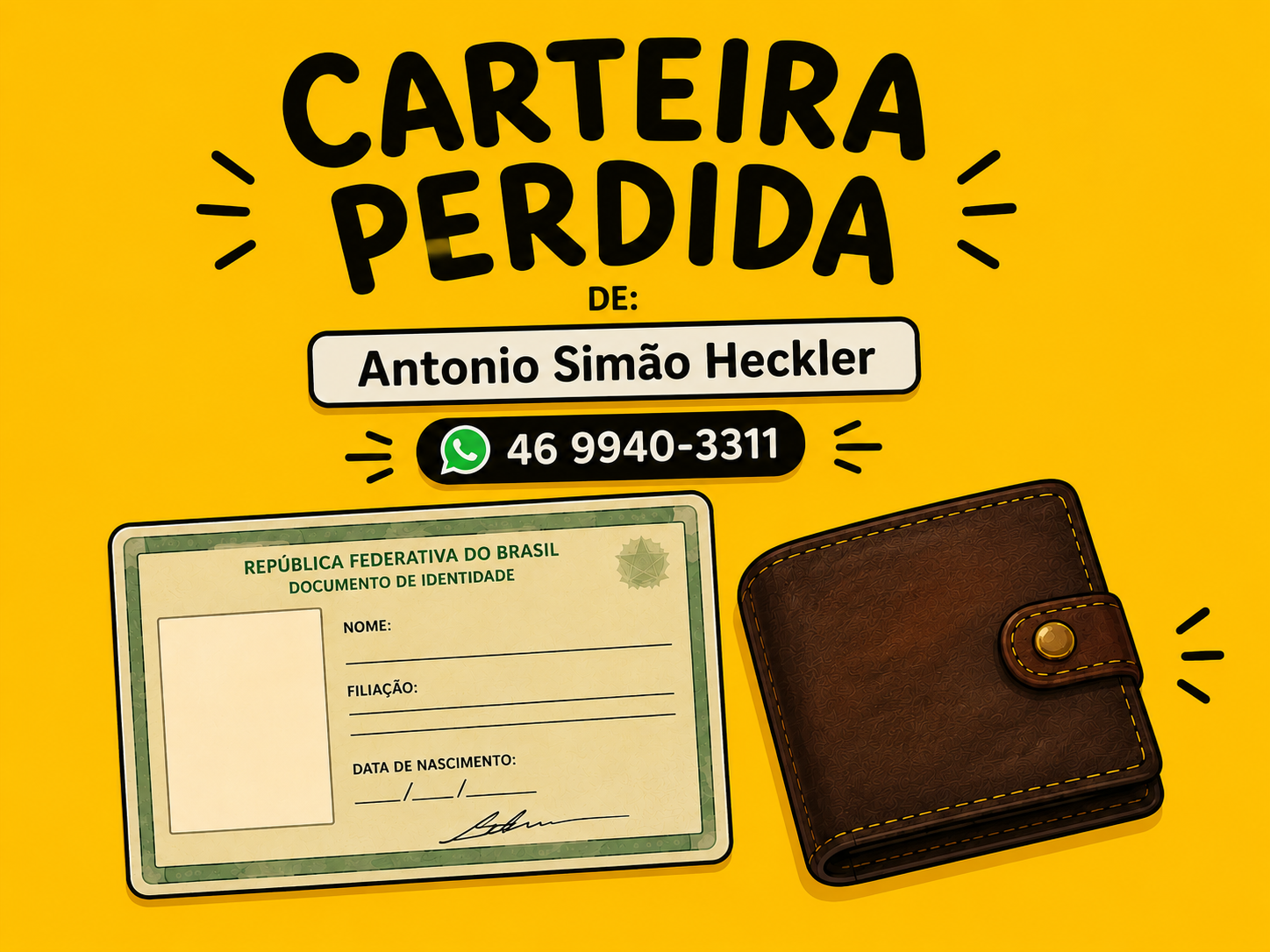 Foi perdida uma carteira de couro marrom ontem, no