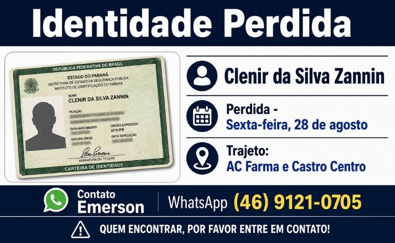Foi perdida uma carteira de identidade em nome de 