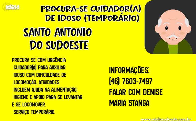 URGENTE – CUIDADOR(A) DE IDOSO (TEMPORÁRIO)