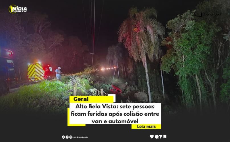 Alto Bela Vista: sete pessoas ficam feridas após colisão entre van e automóvel