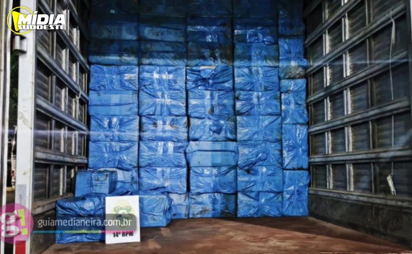 São Miguel do Iguaçu: Polícia Militar apreende caminhão carregado com cigarros contrabandeados