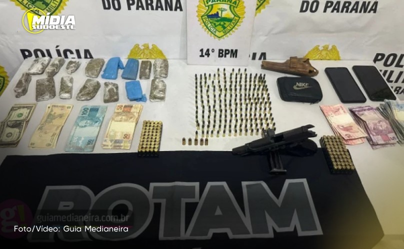 Medianeira: Rondas Ostensivas Táticas Metropolitanas apreende drogas e arma de fogo e prende duas pessoas