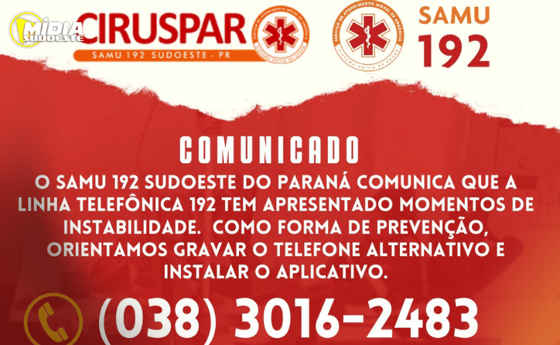 SAMU 192 informa instabilidade na linha telefônica