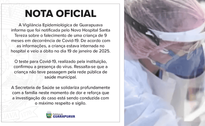 Bebê de nove meses morre de Covid-19 em Guarapuava
