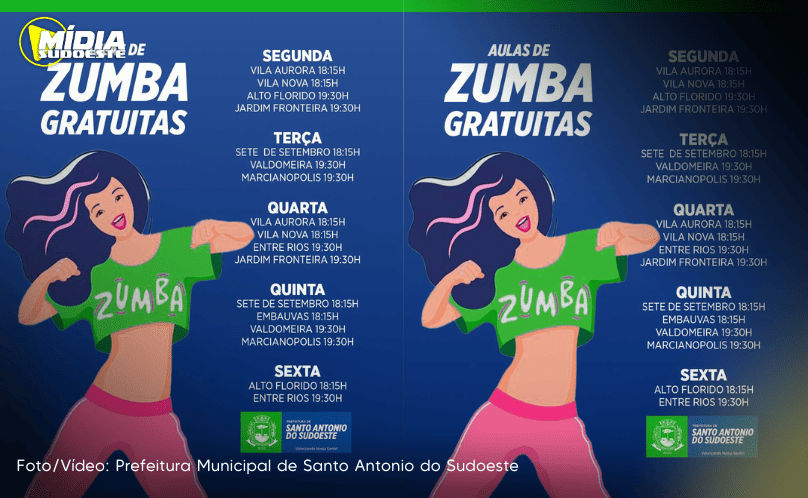 Aulas de Zumba gratuitas em Santo Antonio do Sudoeste
