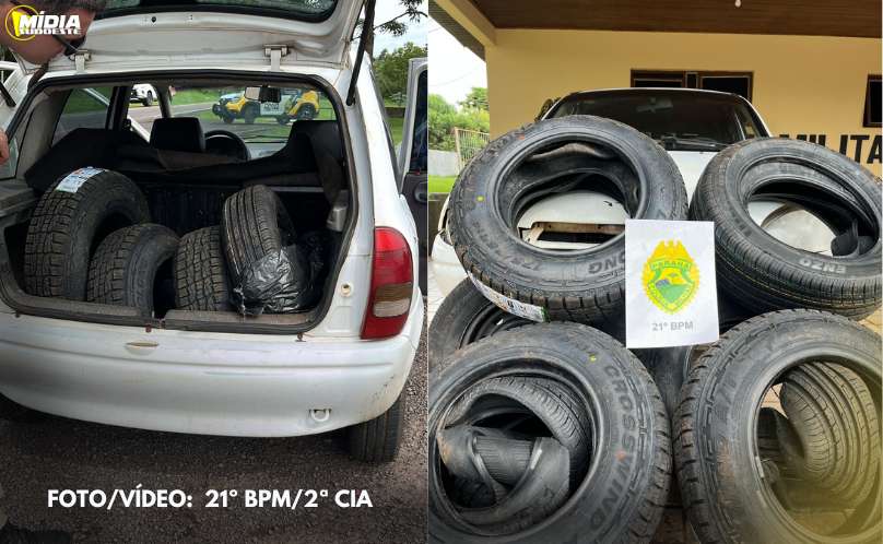 Nova Prata do Iguaçu: Polícia Militar apreende veículo e pneus de contrabando 