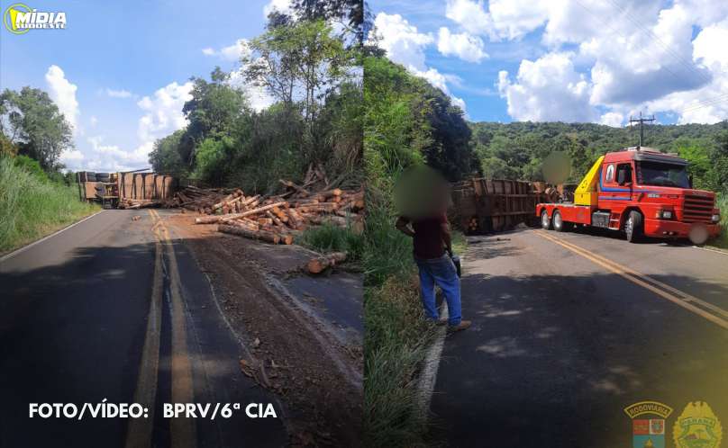 Mangueirinha: caminhão tomba e provoca derramamento de carga 