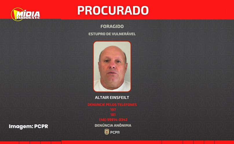 PCPR divulga foto de foragido por estupro de vulnerável em Quedas do Iguaçu