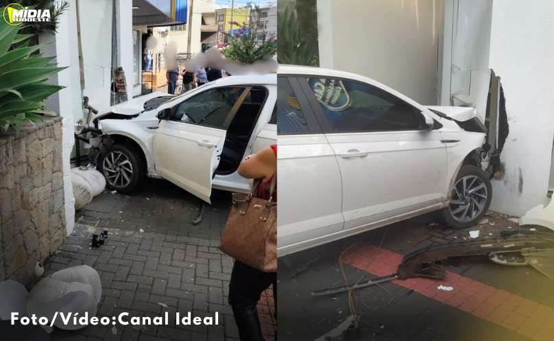 Xanxerê: condutora perde controle de veículo e bate em vitrine de loja 