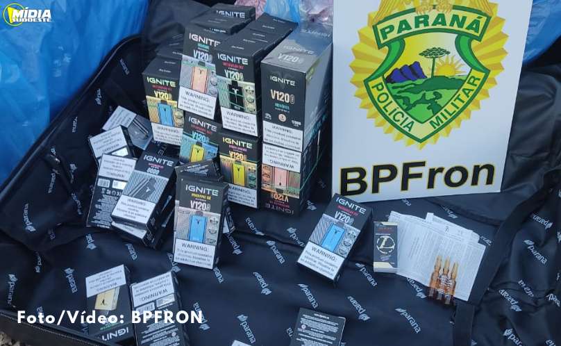 BPFRON apreende anabolizantes, roupas e cigarros eletrônicos em ônibus interestadual em Realeza