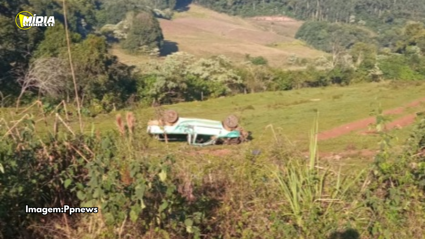 Camionete sai da pista na BR-280 e capota em potreiro  