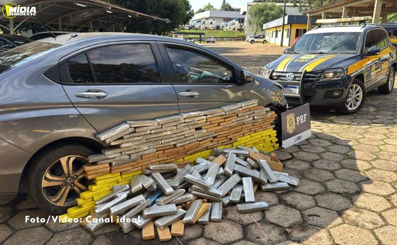 PRF apreende 221 kg de maconha e recupera carro roubado que fugiu da abordagem no Oeste de Santa Catarina 