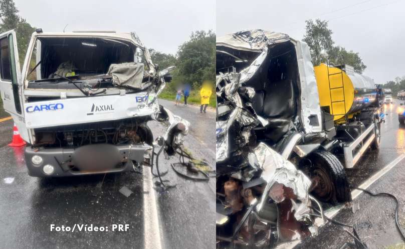 Caminhão invade pista contrária e colide com dois veículos de carga na BR-376