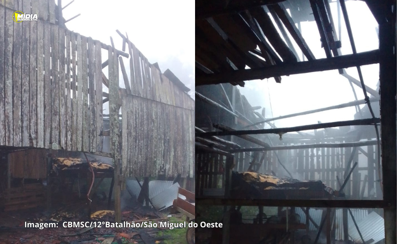 Incêndio atinge galpão no interior de São Miguel do Oeste