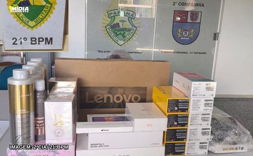 Polícia Militar apreende eletrônicos de descaminho avaliados em R$ 57 mil em Dois Vizinhos