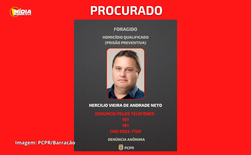 Hercílio Vieira de Andrade está foragido da Justiça, ele é investigado por homicídio qualificado