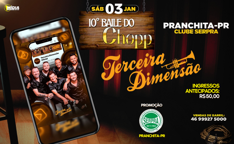Pranchita te espera no dia 03 de janeiro para o 10º Baile do Chopp no Clube SERPRA