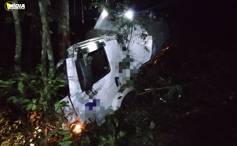 Caminhão sai da pista, capota em ribanceira e motorista morre na BR-282