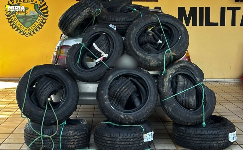 Polícia Militar apreende carga de pneus contrabandeados em Nova Prata do Iguaçu