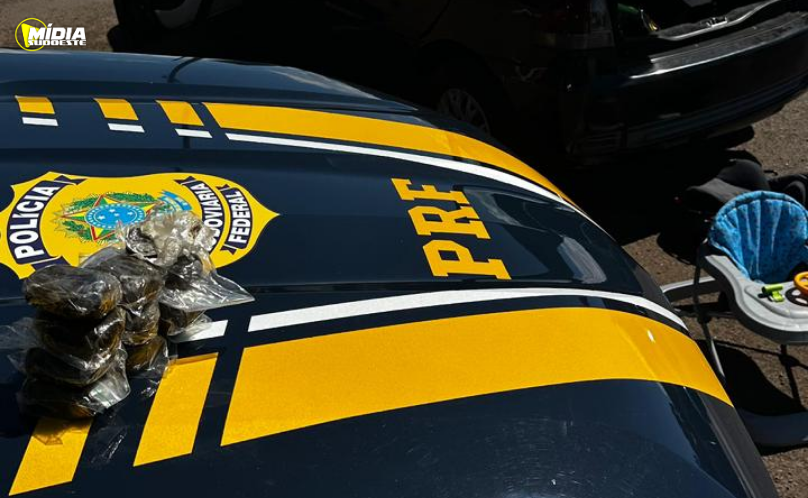 PRF apreende haxixe e maconha em carro com casal e criança na BR-277