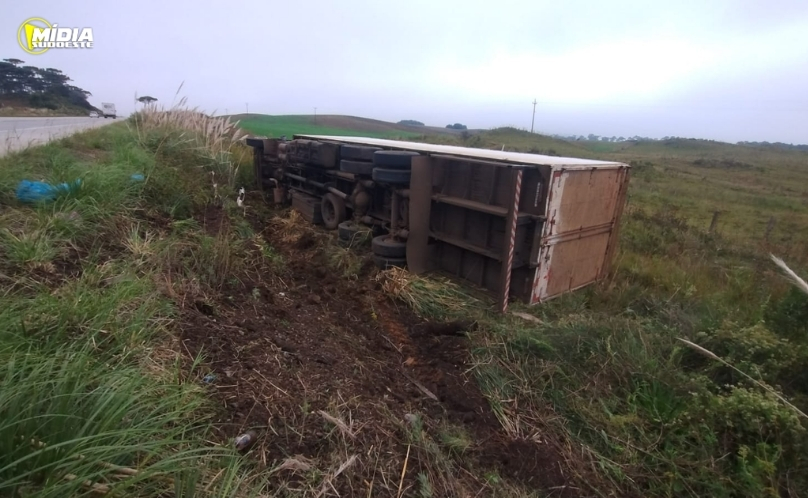 Caminhão tomba na PRC-280 em Palmas