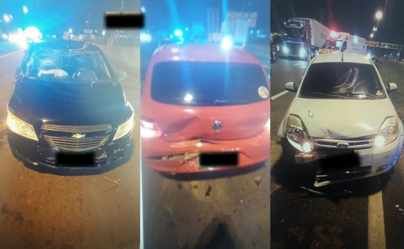 Engavetamento seguido de tombamento deixa uma pessoa ferida na BR-373