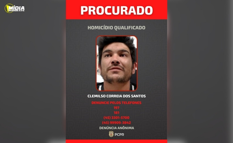 Polícia divulga imagem de suspeito foragido por homicídio em Cascavel