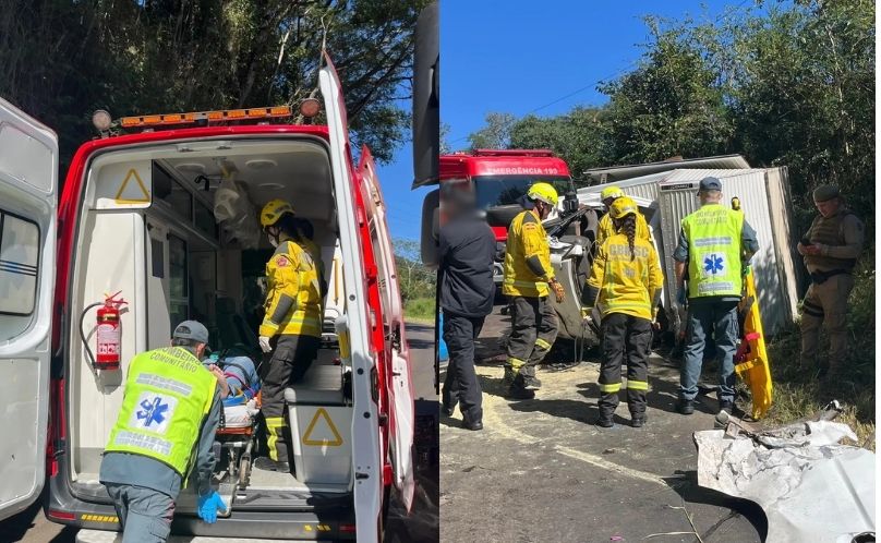 Grave colisão entre caminhões mobiliza resgate aéreo na SC-155