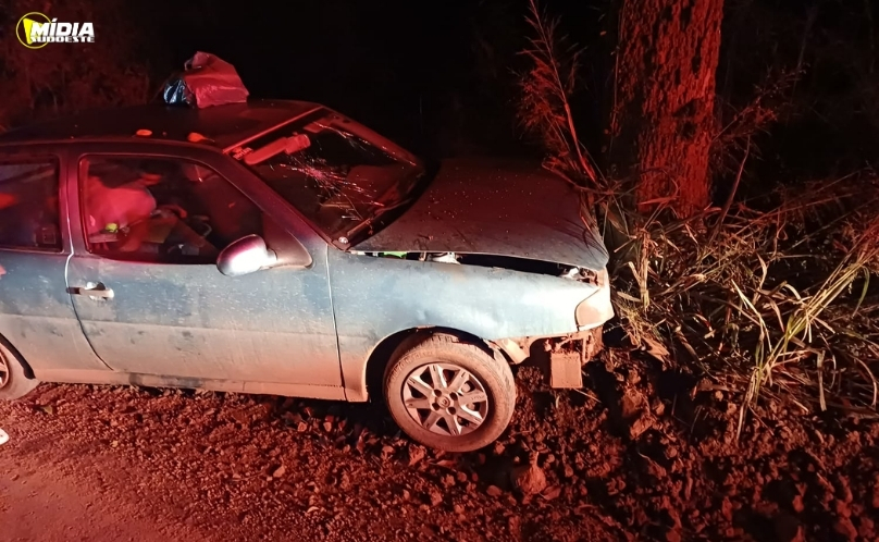 Carro colide contra árvore e deixa dois feridos no interior