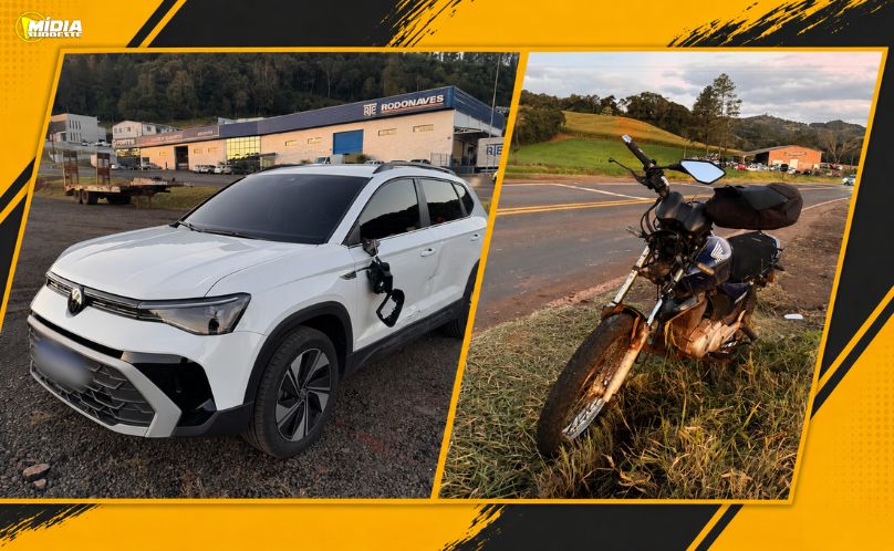 Acidente entre carro e moto deixa motociclista ferido