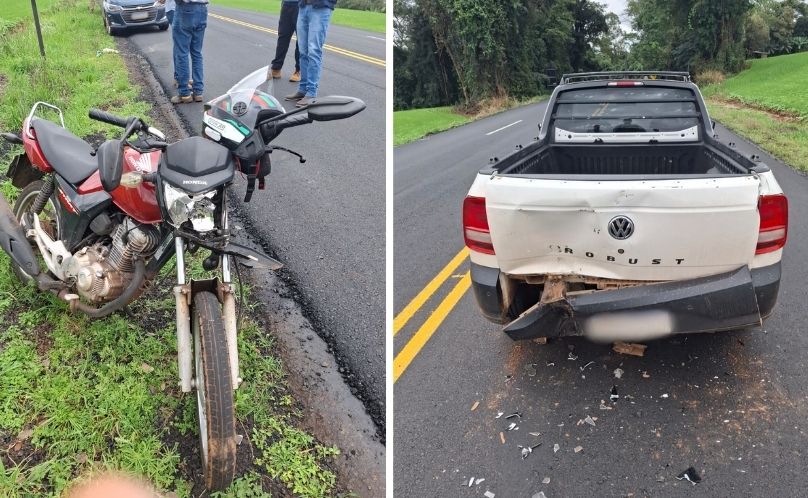 Colisão entre motocicleta e Saveiro deixa jovem ferido na PR-583