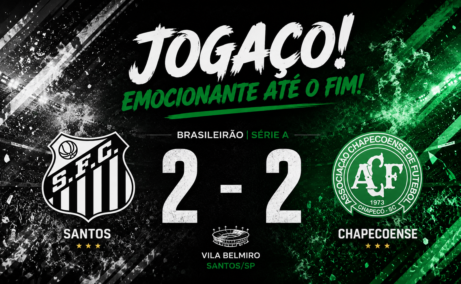 Neymar marca dois gols, mas Santos empata com a Chapecoense na Vila Belmiro