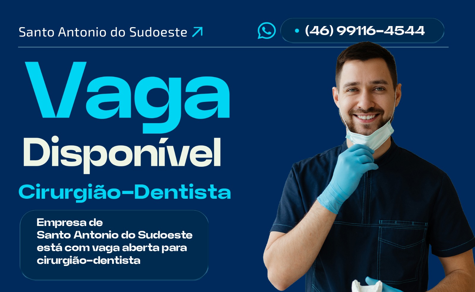 Empresa abre vaga para cirurgião-dentista em Santo Antonio do Sudoeste