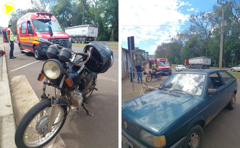 Motociclista fica ferido em acidente com carro