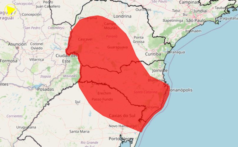 INMET emite alerta de Grande Perigo para tempestades no Sul