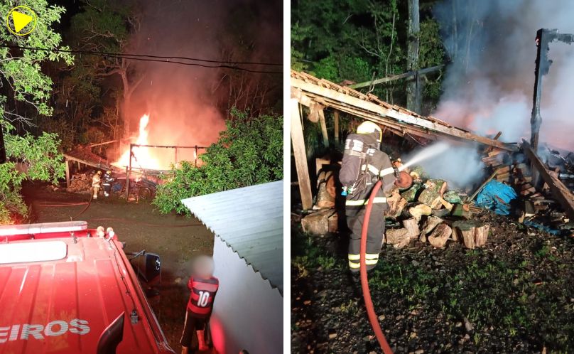 Incêndio destrói depósito próximo a residência no interior de Itá