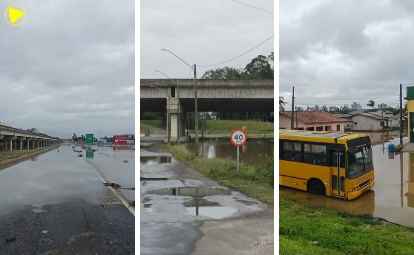 Acesso Norte de Araranguá é bloqueado após acúmulo de água na BR-101