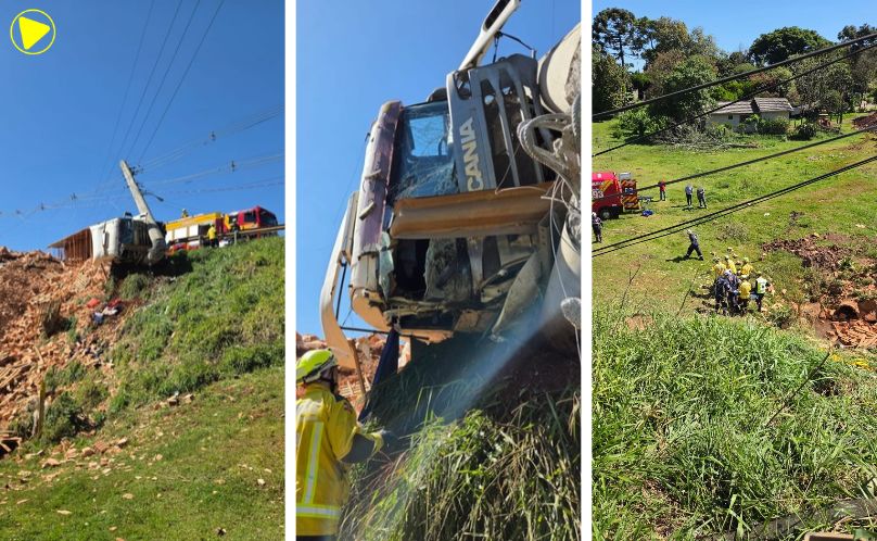 Carreta capota e deixa motorista ferido em Chapecó