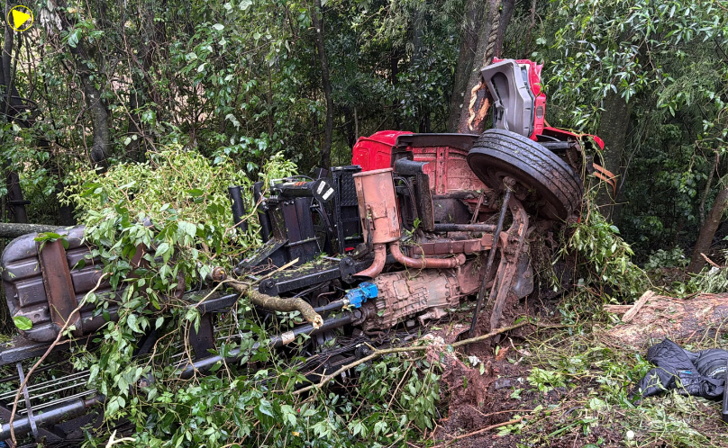 Motorista que ficou preso às ferragens após caminhão bater contra árvores na PR-182 morre no hospital