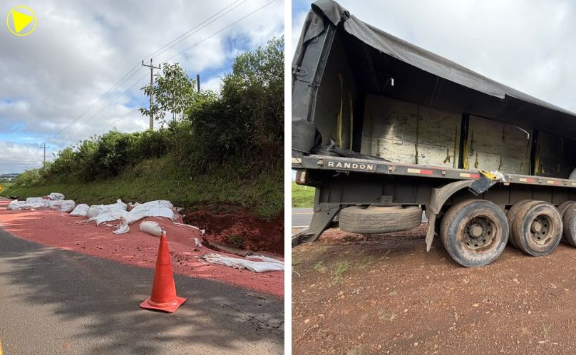 Carreta sai da pista e espalha fertilizantes na rodovia