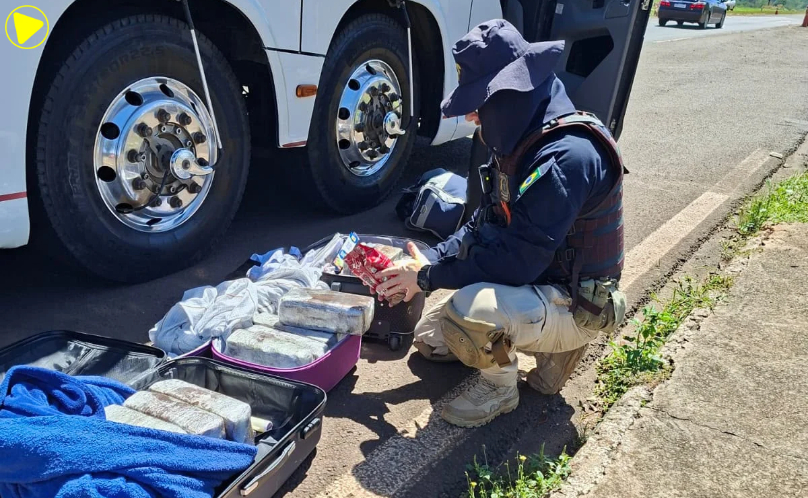 PRF apreende 40 kg de maconha, celulares e medicamentos em ônibus na BR-277
