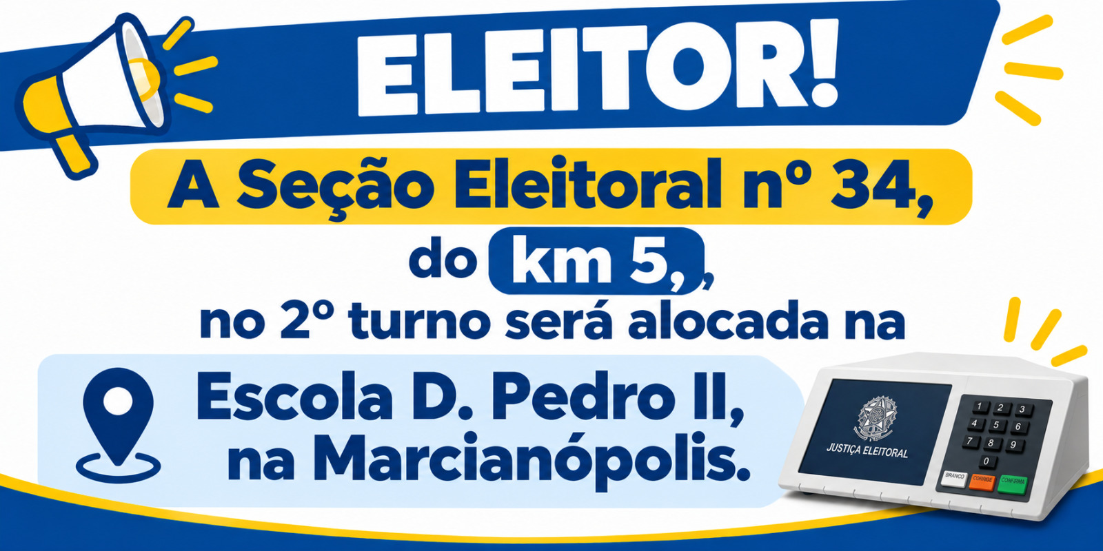 Eleitores da Seção 34 votarão em novo local no segundo turno em Santo Antônio do Sudoeste