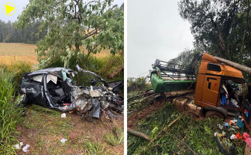 Acidente entre carro e carreta deixa dois motoristas feridos