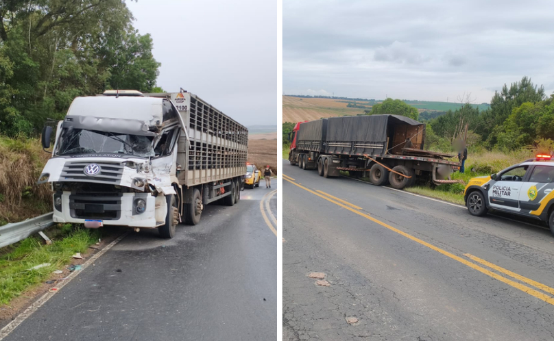 Colisão entre caminhões deixa motorista ferido na PRC-487
