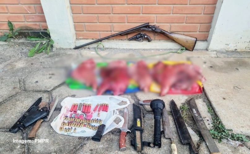PMPR desarticula grupo de caça ilegal e apreende armas e carne de origem ilegal, em Candói