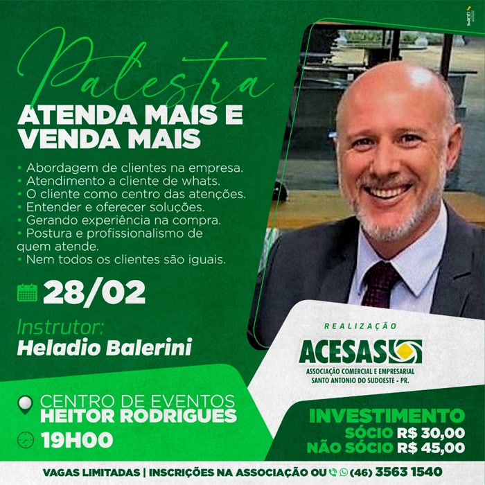 Conquiste o Mercado: Palestra com Heladio Balerini, Atenda Mais e Venda Mais