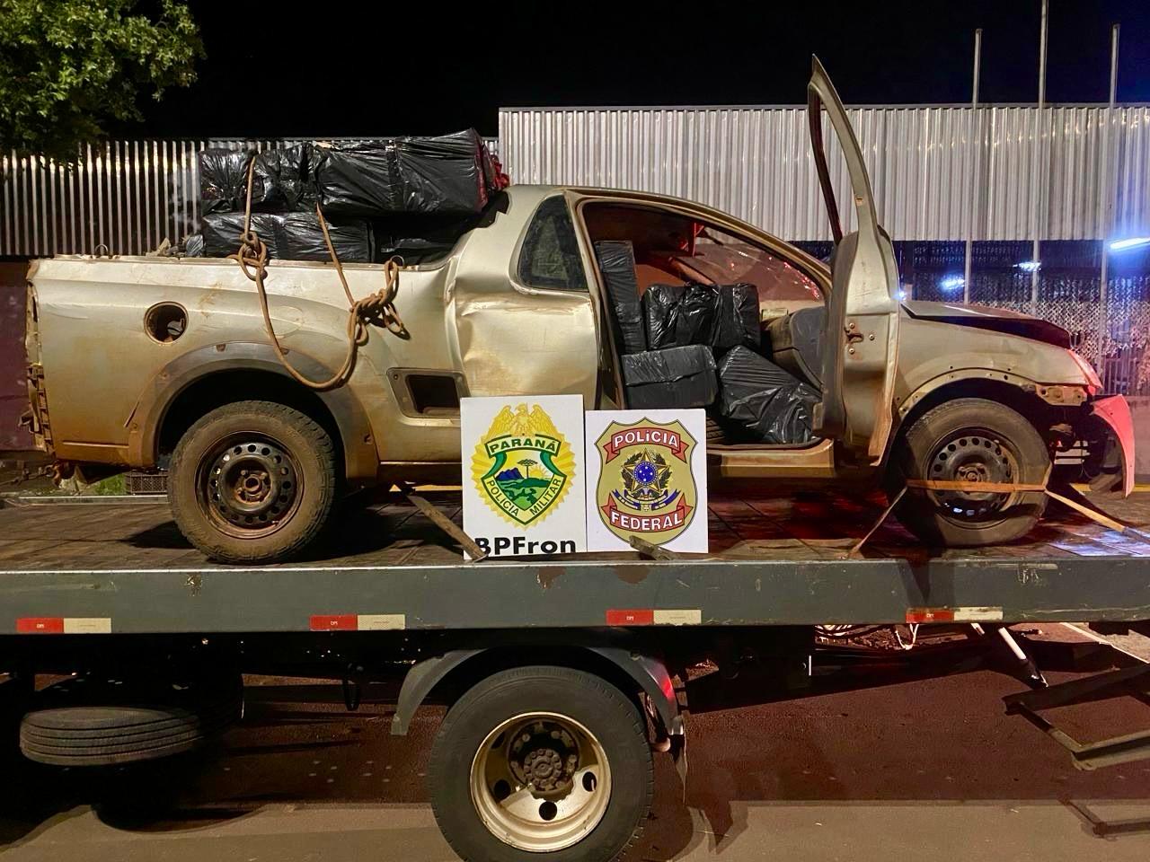 BPFRON e Polícia Federal apreendem veículo carregado com cigarros em Guaíra